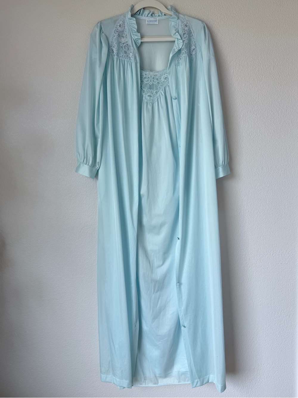 Vintage Lorraine NWT Blue Nylon Nightgown Robe Peignoir Set Small